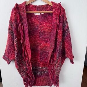 Anthropologie Sleeping on Snow red fringe edge cocoon sweater Size Small